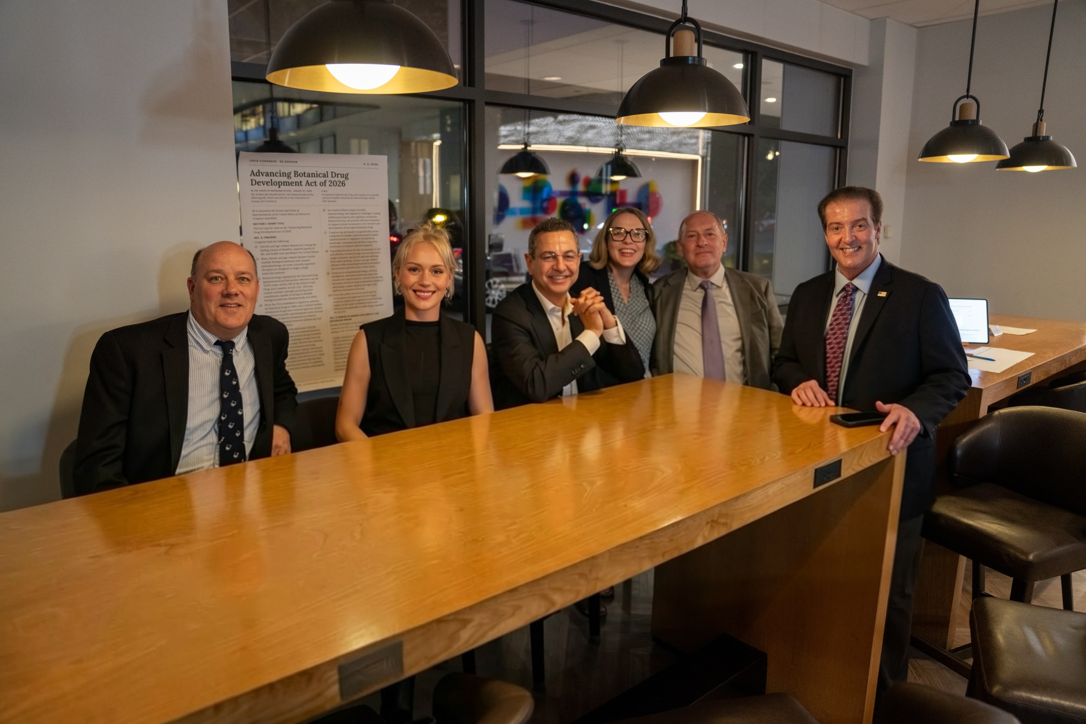 AIM delegation at the reception with the Advancing Botanical Drug Development Act of 2026 display