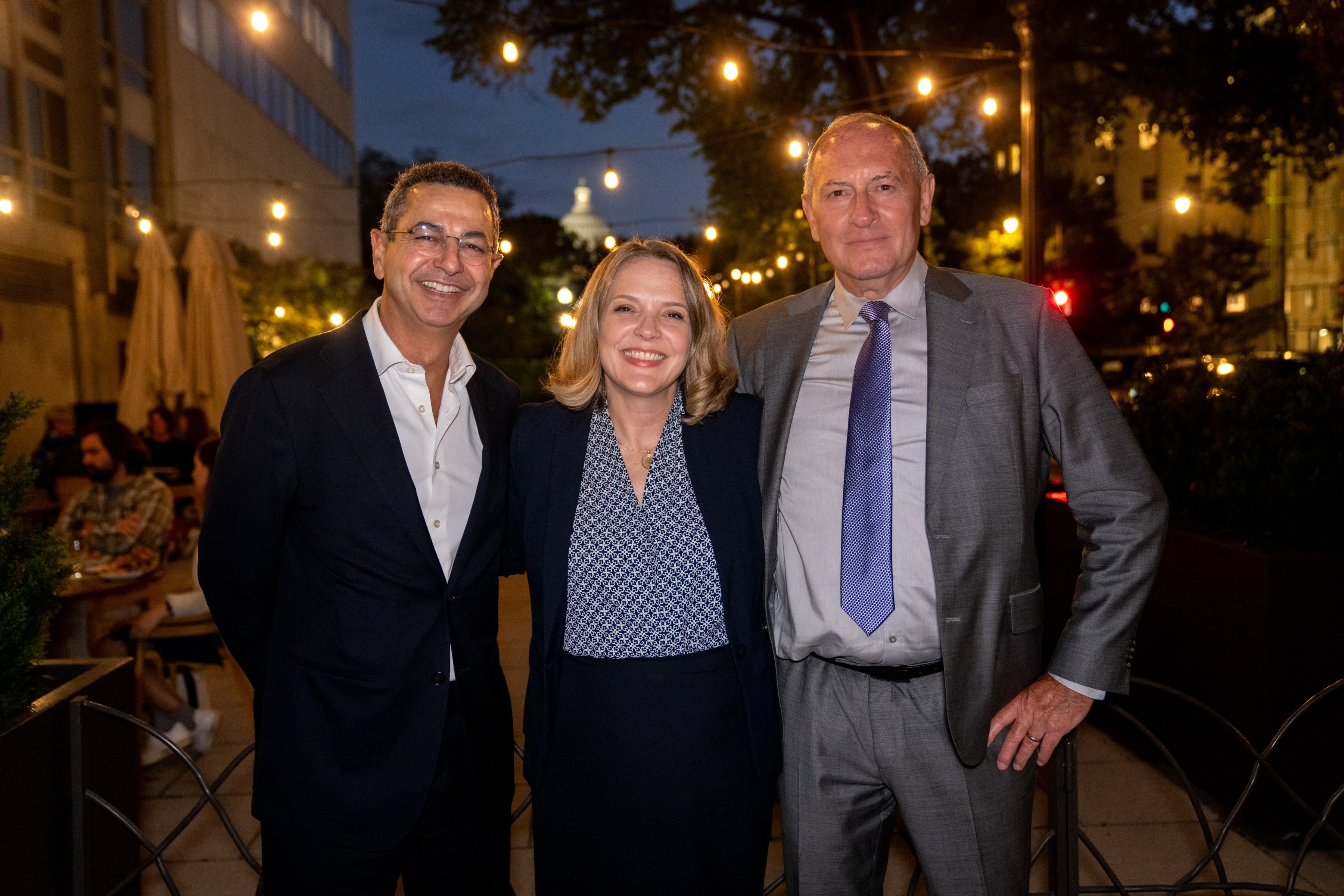 Saad Harti, Dr. Cassandra Leah Quave and Geert Cauwenbergh outside in Washington, D.C.